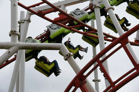 A train climbing the lift hill